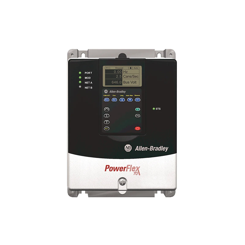 Controle de motor Allen-Bradley PowerFlex 70, 3HP ND, 2HP HD, 240V, ideal para aplicações industriais.