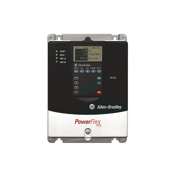 Inversor Allen-Bradley PowerFlex 70 com controle otimizado e retorno de encoder padrão.