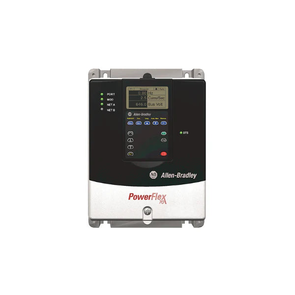 Drive industrial Allen-Bradley com frenagem integrada e eficiente. Em estoque para envio rápido.
