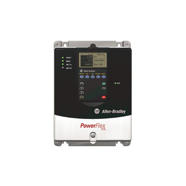 Inversor Allen-Bradley PowerFlex 70 AC para aplicações industriais, robustez e flexibilidade integradas.