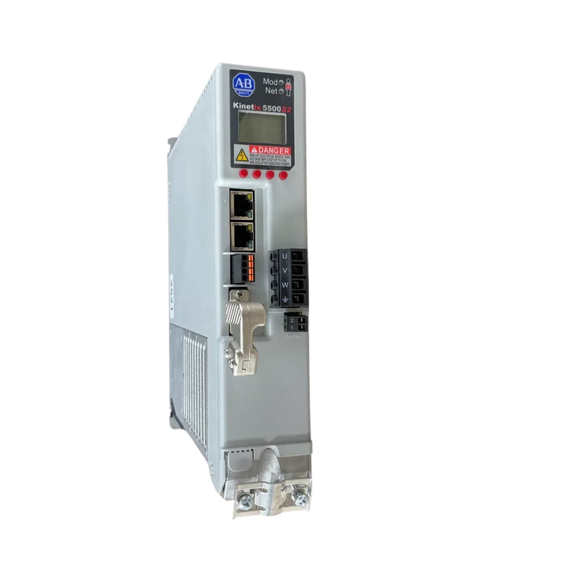 Servo drive Allen Bradley 2198-H015-ERS2 para automação, entrada 190-528V AC, saída 12.5A, segurança integrada.
