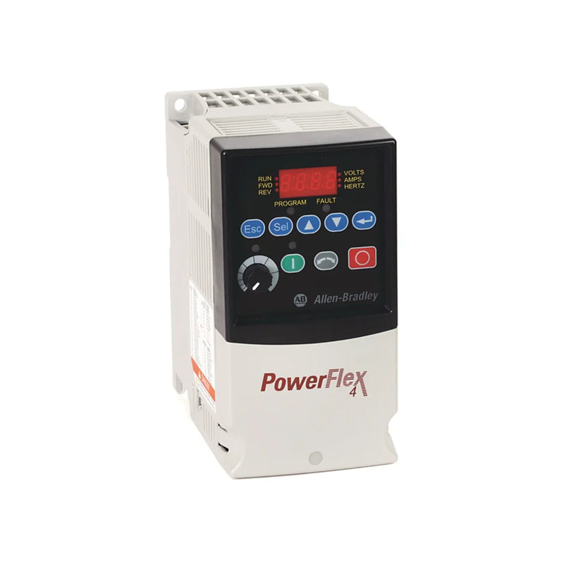 Inversor de Frequência Allen-Bradley PowerFlex 4 com controle preciso, entrada monofásica, display LED e porta RS485 integrada.