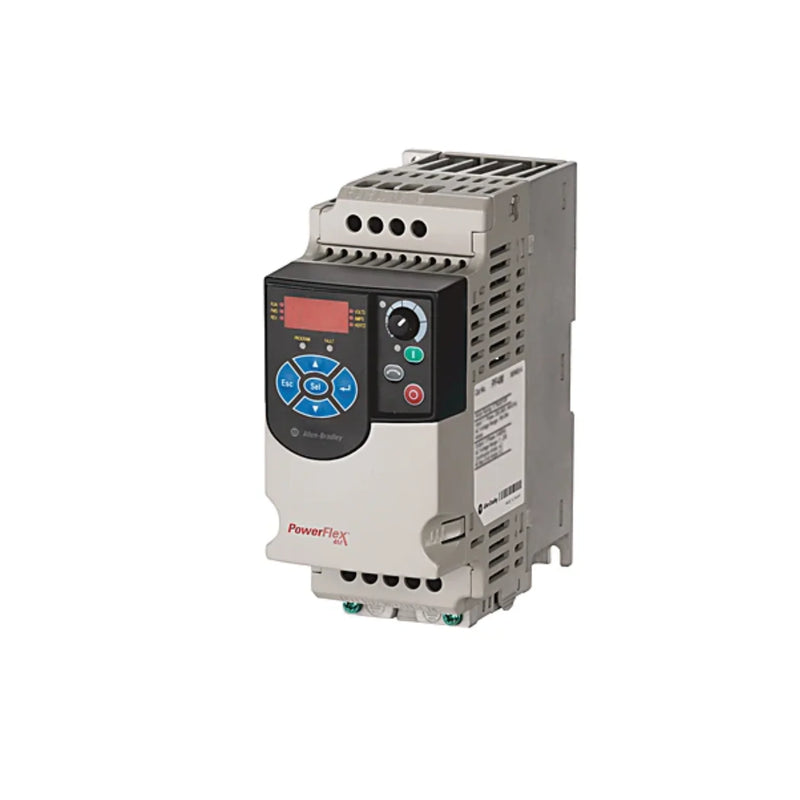 Inversor AC Allen-Bradley 22F-D6P0N113, trifásico 480V, 6A, potência 2,2 kW, display LED, filtro interno CE.