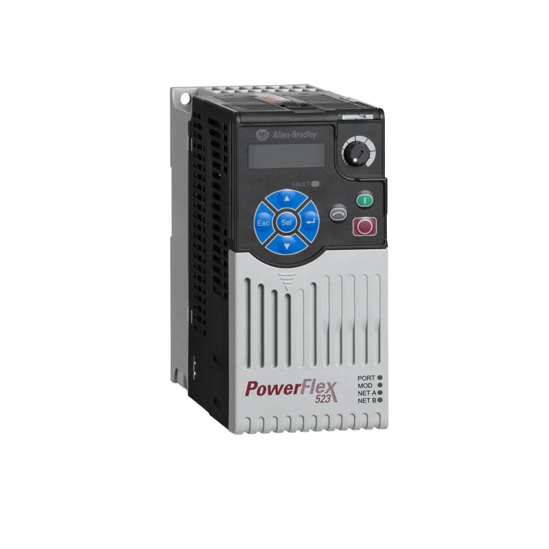 Drive AC Allen-Bradley PowerFlex 523 25A, design compacto, motor monofásico, aplicações industriais versáteis.