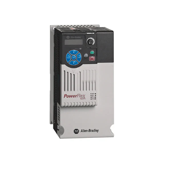 AC Drive PowerFlex 523 Allen-Bradley, 5 HP, 480V, para controle de motor em automação industrial, melhora eficiência.