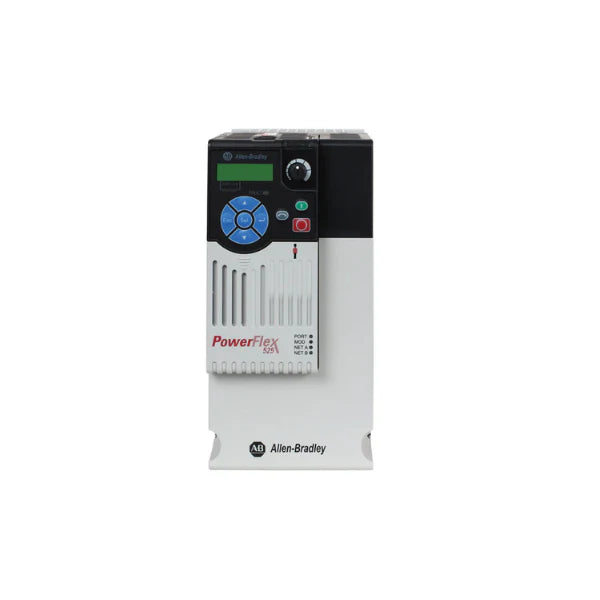 Inversor Allen-Bradley PowerFlex 525 com 7,5 HP e comunicação EtherNet/IP para controle eficiente em indústria.