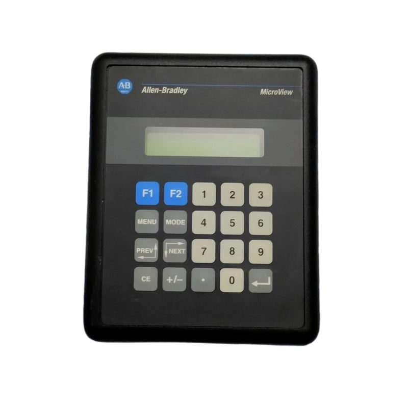 Interface de operador Allen-Bradley 2707-MVP232 com comunicação RS-232 e display LCD para controle industrial.