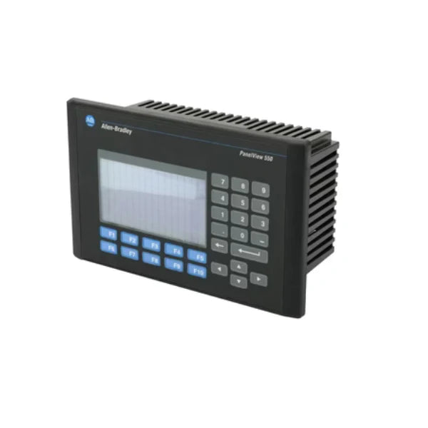 Terminal operator PanelView 550 Allen-Bradley com display monocromático de 5.5 polegadas e interface touchscreen.