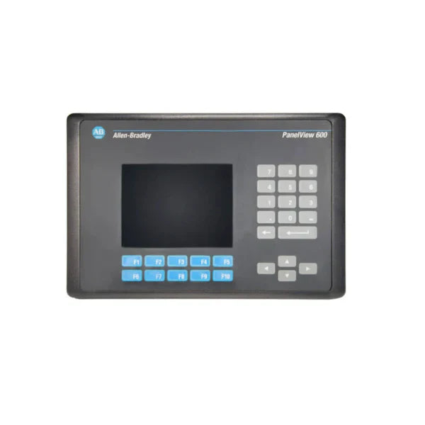 Terminal HMI PanelView 600 Allen-Bradley 2711-K6C20 com tela colorida e teclado para controle industrial.