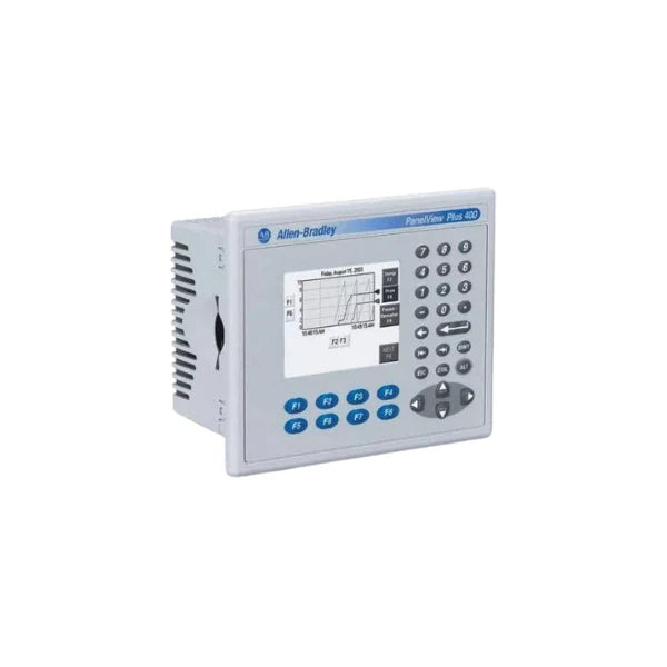 Terminal Allen-Bradley 2711P-K4M20D com tela LCD monocromática de 4 polegadas e entrada por teclado para controle industrial.