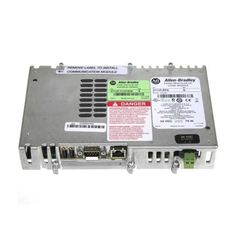 Imagem do Módulo Lógico Allen Bradley PanelView 2711P-RP6 em um ambiente industrial automatizado.