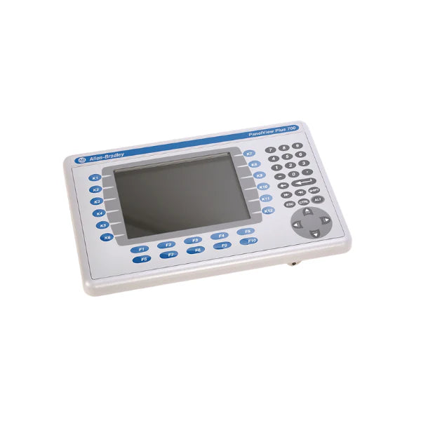 Teclado de exibição PanelView Plus 6.5 polegadas, interface homem-máquina compacta, uso industrial.