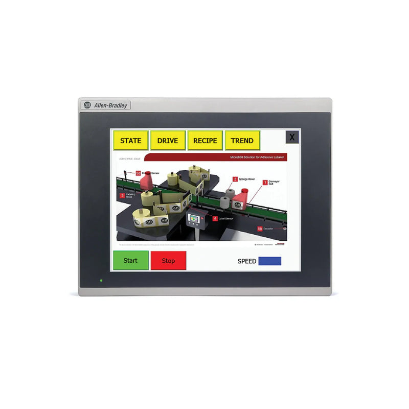 Terminal HMI Allen-Bradley 2711R-T10T, 10'' touch, design compacto para interface eficiente de máquina.