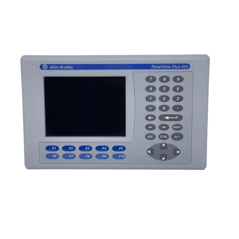 Terminal PanelView Plus 6 da Allen-Bradley com interface de teclado para operações industriais eficientes.