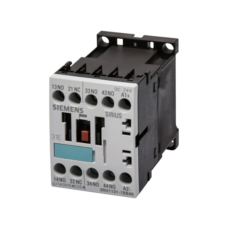 Relé Siemens 3RH1131-1BB40 com bobina de 24V e 4 contatos NA, para aplicações industriais e automação.