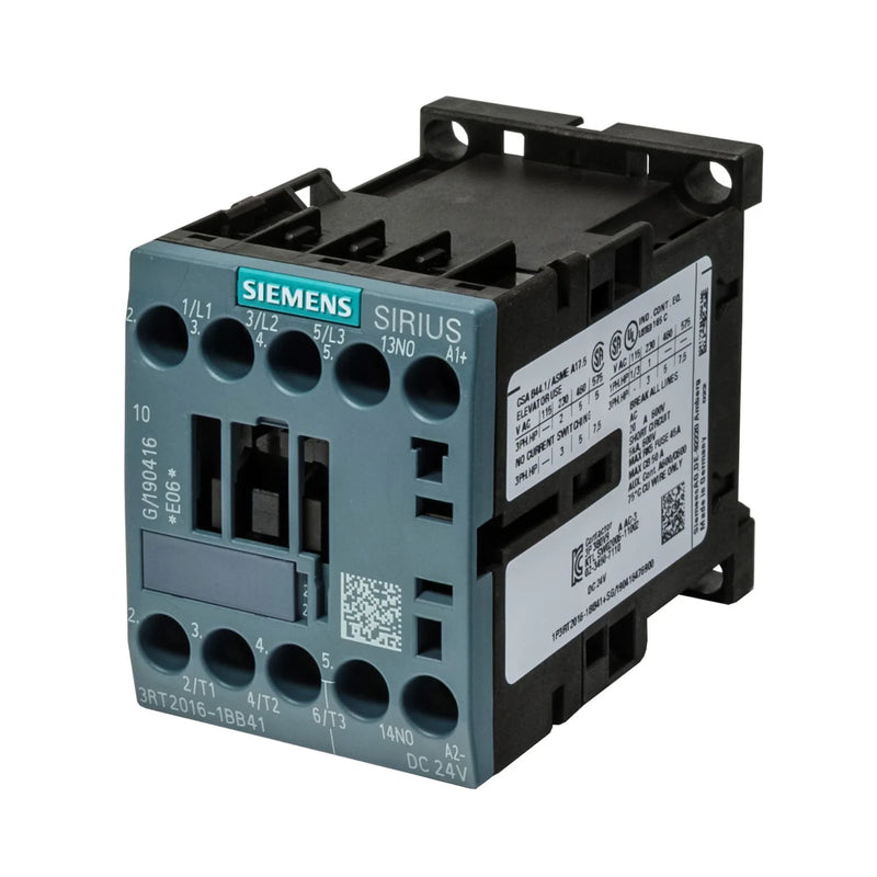 Contator AC SIRIUS Siemens 3RT2016-1BB41, bobina 24V DC, 9A, para controle motor industrial.