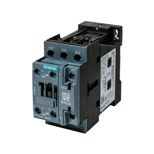Contator industrial Siemens 3RT2026-1BB40 para controle de motores e sistemas de automação.
