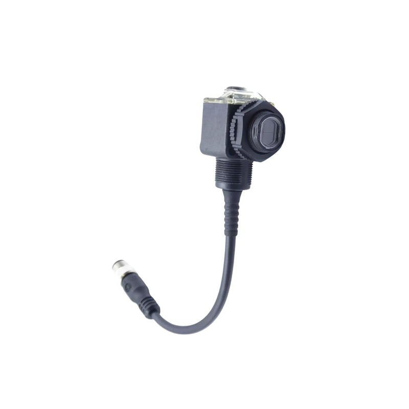 Sensor Fotoelétrico Allen-Bradley 42EF-P2KBB-F4 com modo retroreflexivo e LED vermelho visível para automação industrial.