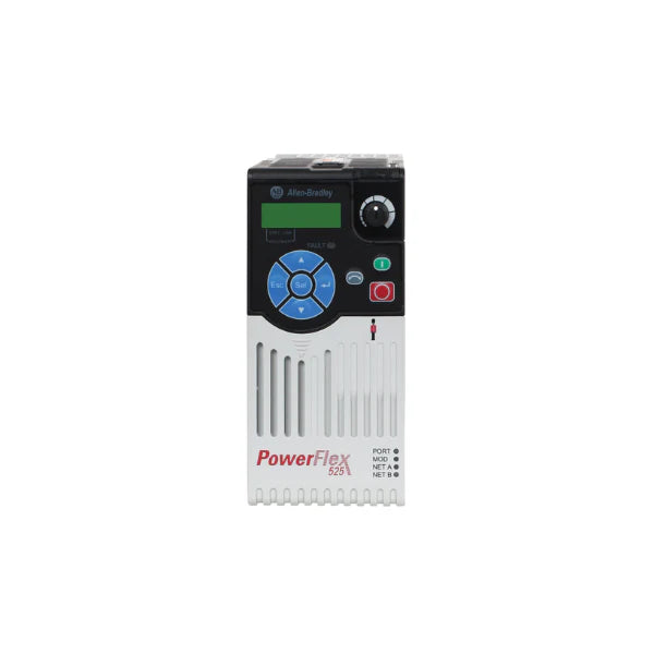 Drive AC Allen-Bradley PowerFlex 525, 1 HP, 600V trifásico, 1.7A, com EtherNet/IP integrado e modelo 25B-E1P7N104.
