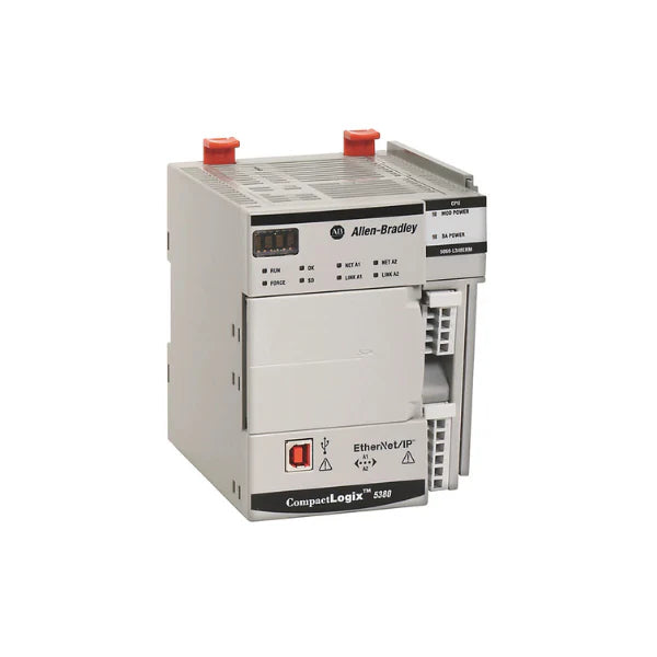 Controlador Allen-Bradley 5069-L306ERM CompactLogix 5380 com portas Ethernet/IP e memória de 1 MB.