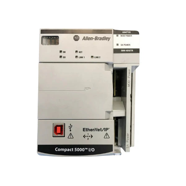 Módulo Allen-Bradley 5069-AEN2TR para comunicação EtherNet/IP em automação industrial, conectividade e integração fluída.