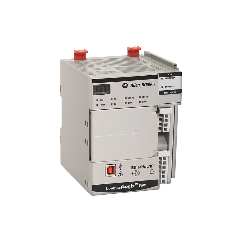 Controlador Allen-Bradley, Ethernet/IP duplo, 4MB de memória, controle de movimento para aplicações automatizadas.