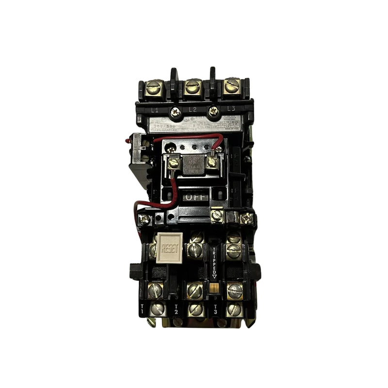 Contator Allen-Bradley NEMA 509-BOD Tensão Plena Não Reversível com relé de sobrecarga tipo aberto para motores.