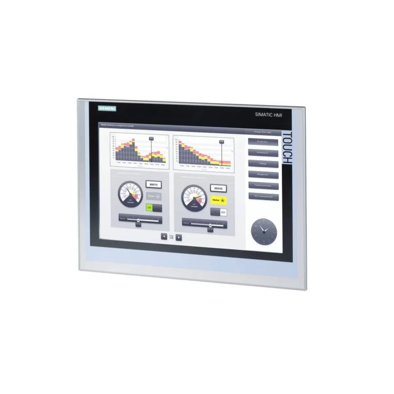 Painel HMI de 10 polegadas da Siemens, ideal para automação industrial com SIMATIC.