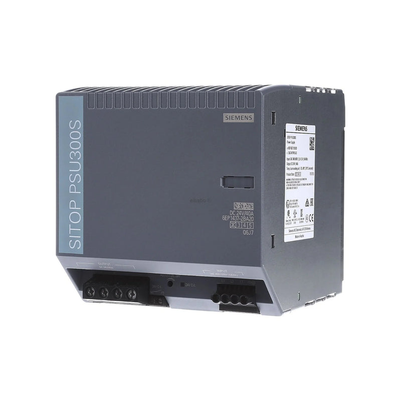 Fonte Siemens 6EP1437-2BA20 com saída 24V DC e corrente 40A, série SITOP PSU8200 para aplicações industriais.