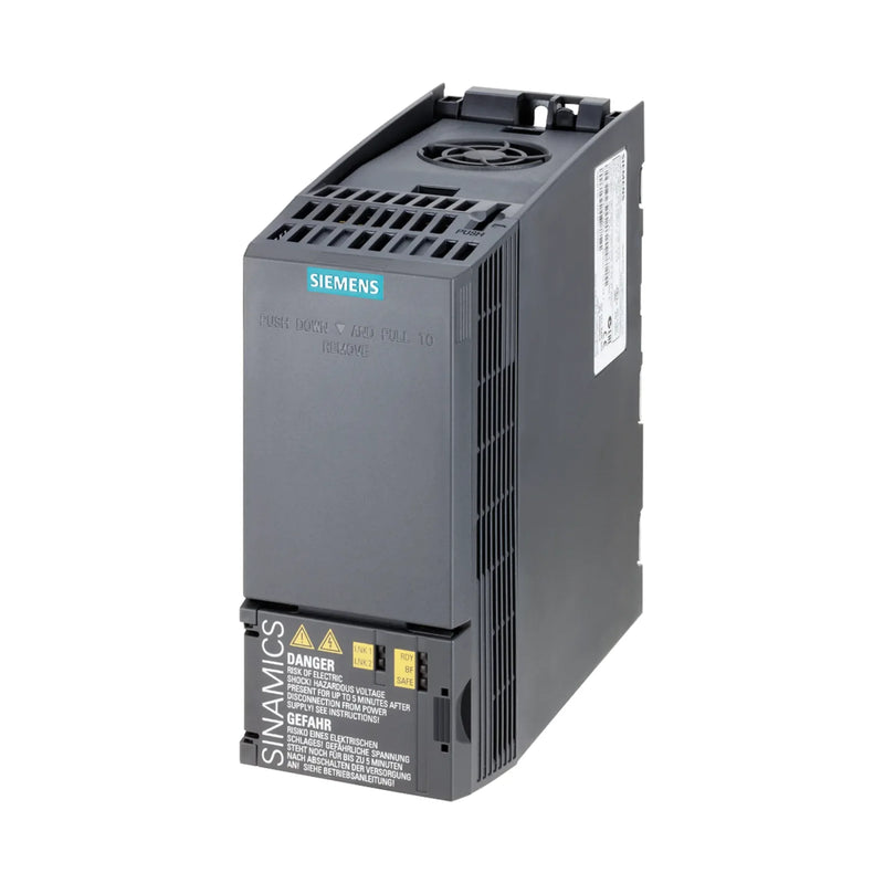 Conversor de frequência Siemens, modelo compacto 6SL3210-1KE11-8AF2, controle eficiente e seguro em 1.1 kW.