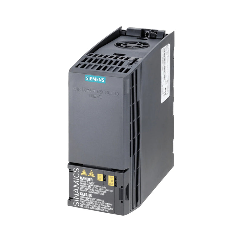 Conversor Siemens SINAMICS G120C, compacto para controle de motor com comunicação integrada.