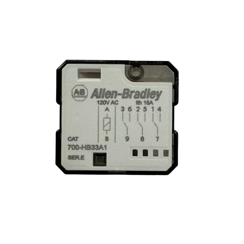 Relé de uso geral Allen-Bradley 700-HB33A1 com 3PDT, 15A, tensão de bobina de 120V AC para automação industrial.