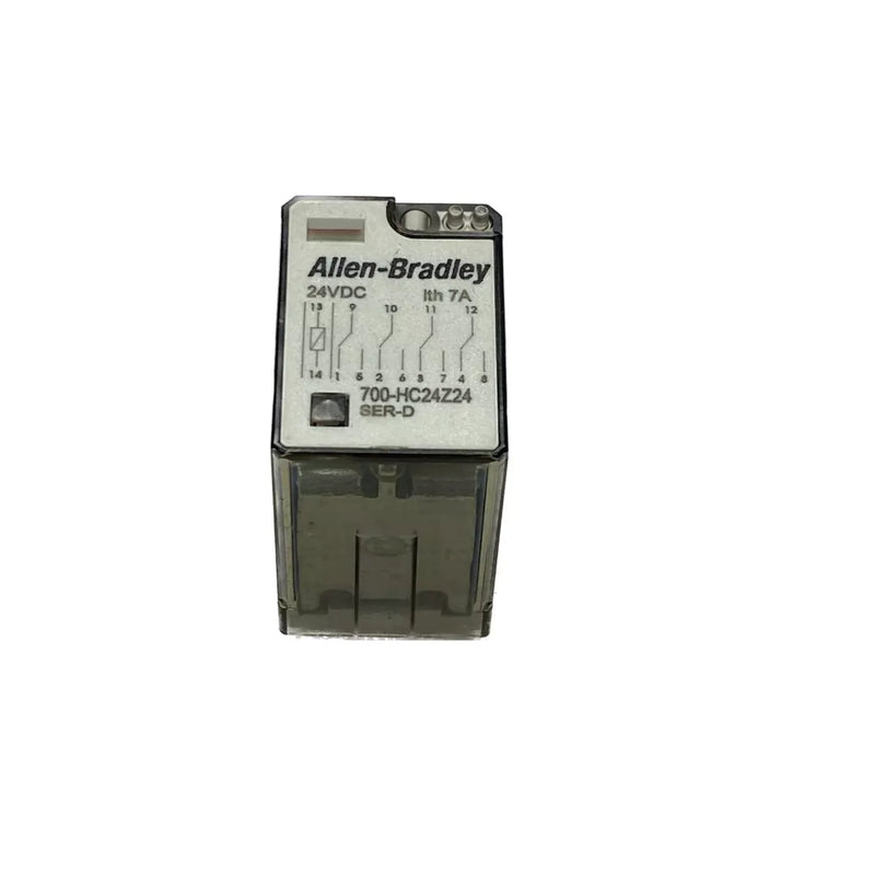 Relé Allen-Bradley 700-HC24Z24 com contatos de prata e design terminal lâmina para controle industrial.