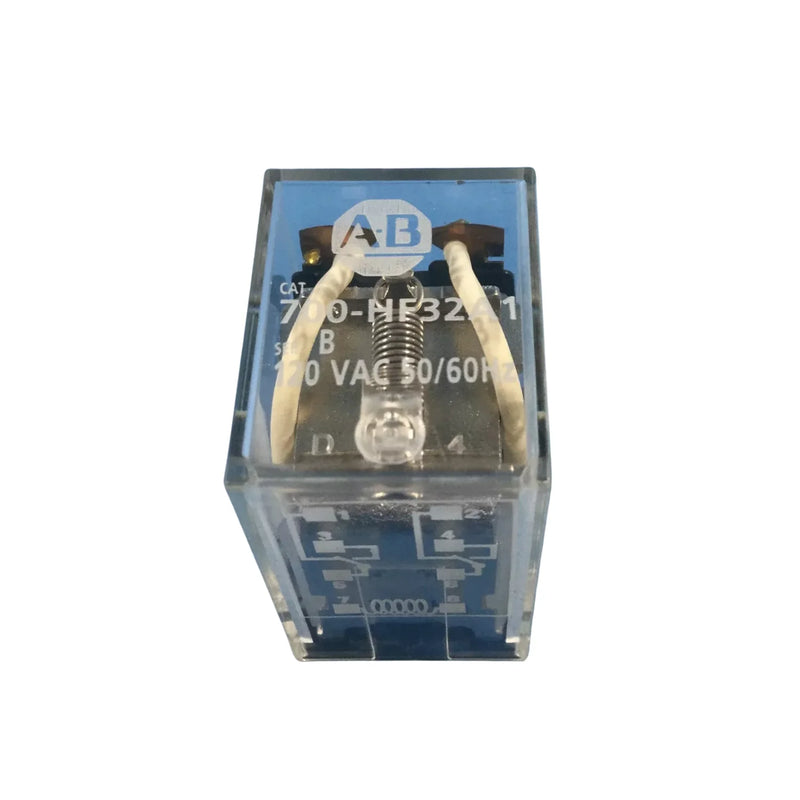 Relé miniatura Allen-Bradley com base quadrada, 10A DPDT, bobina 120V AC, para aplicações industriais