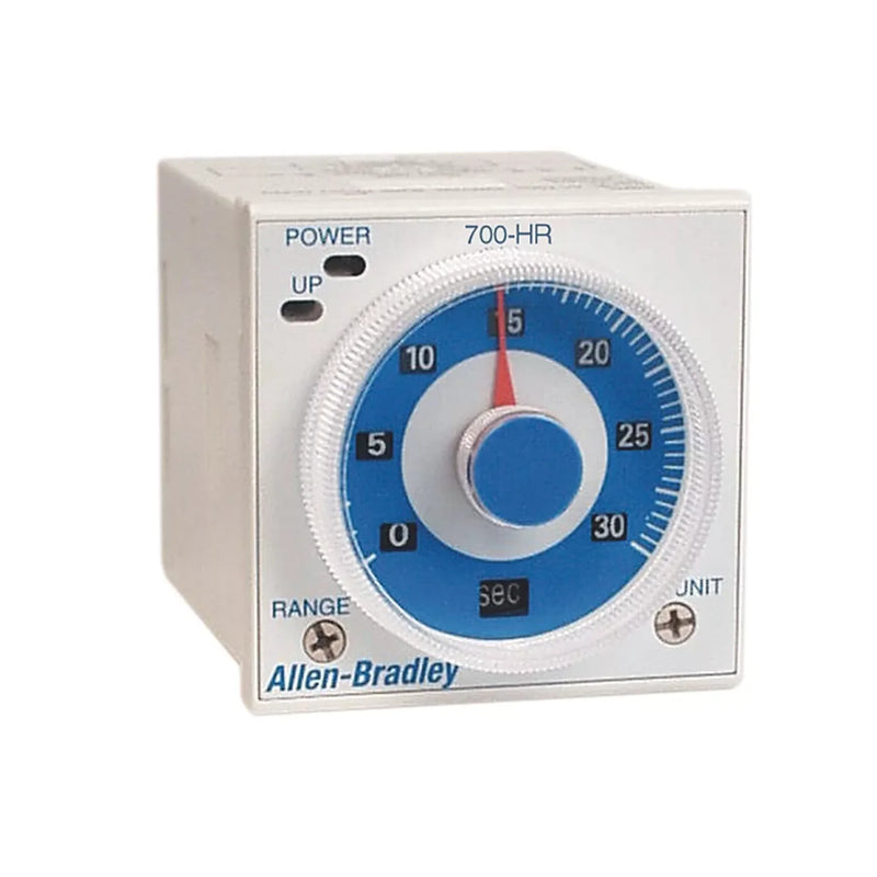 Relé de Temporização Allen-Bradley 700-HR52TU24 com funções ajustáveis para aplicações industriais.