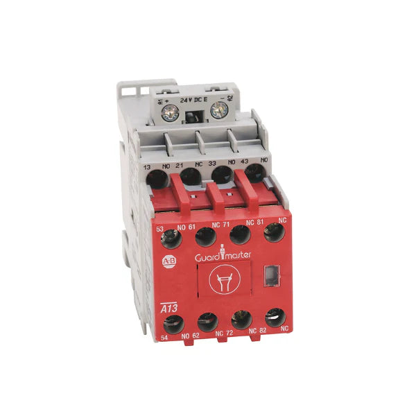 Relé de Segurança Allen-Bradley 700S-CF620EJC: suporte 20A, 24V DC, robusto e confiável para uso industrial.