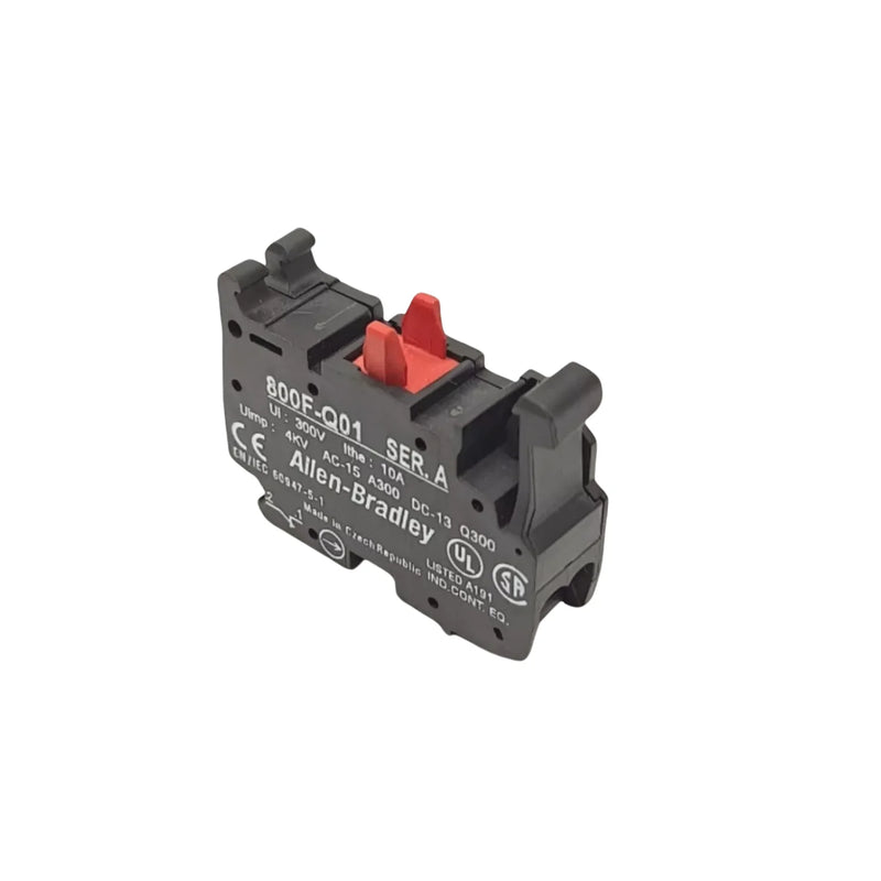 Bloco de contato Allen-Bradley 800F-Q01, 22,5mm, botão de pressão com mola, 1 contato fechado.