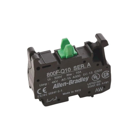 Bloco de contato Allen-Bradley 800F-Q10 com 1 N.A., 22,5mm, terminal de mola para botões série 800F.