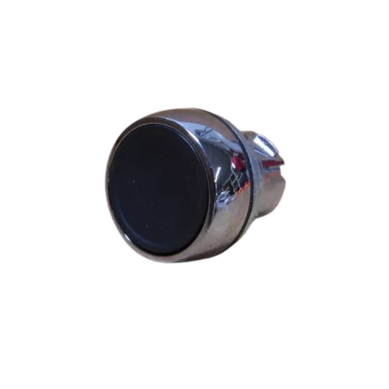Botão de pressão Allen-Bradley 800FM-F2 preto, sem legenda, ideal para painéis industriais e fábricas.
