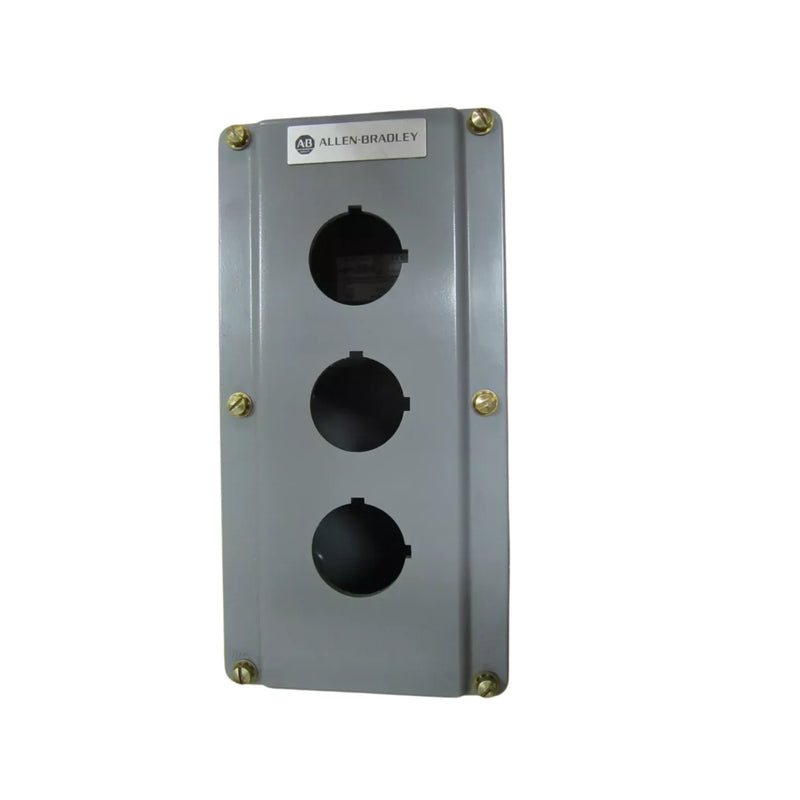 Caixa de botão de comando Allen-Bradley 800T-3TZ, resistente, Tipo 4/13, ideal para ambientes industriais.