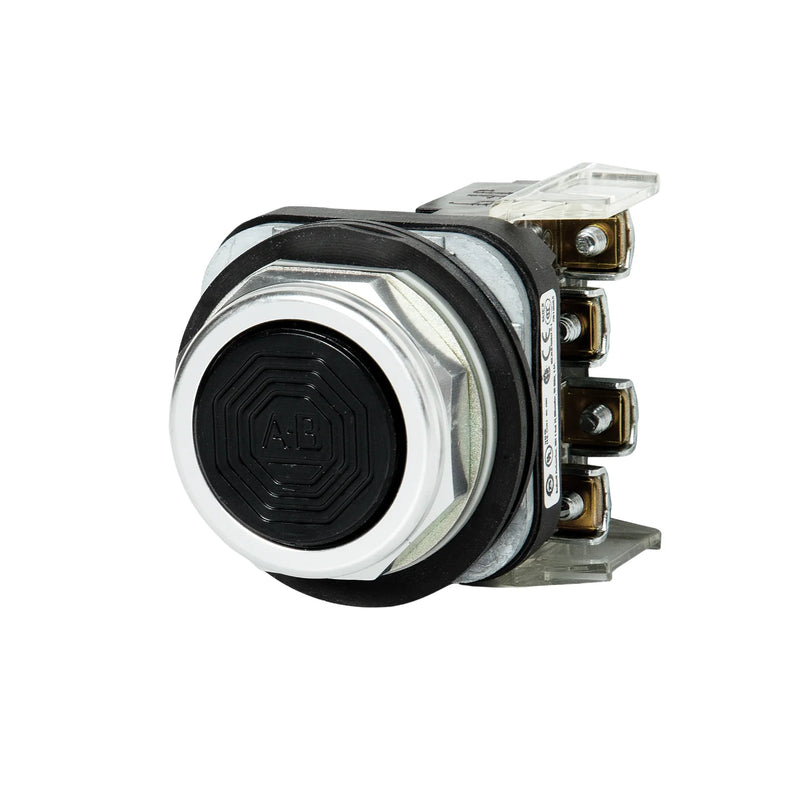 Botão Allen-Bradley 800T-A2D1 de 30.5mm, contato momentâneo, preto, cabeça nivelada, não iluminado, 1 N.O.