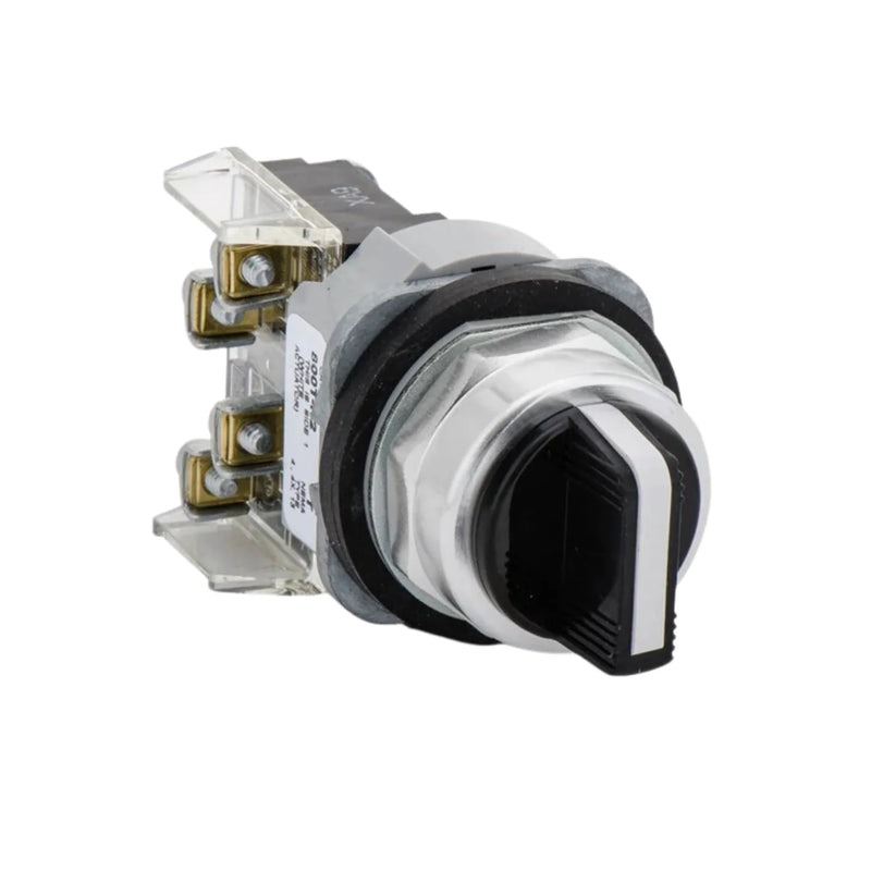 Seletor Allen-Bradley 800T-H2D1: 30,5mm, 2 posições, botão padrão branco, operação mantida, contato 1 N.A.