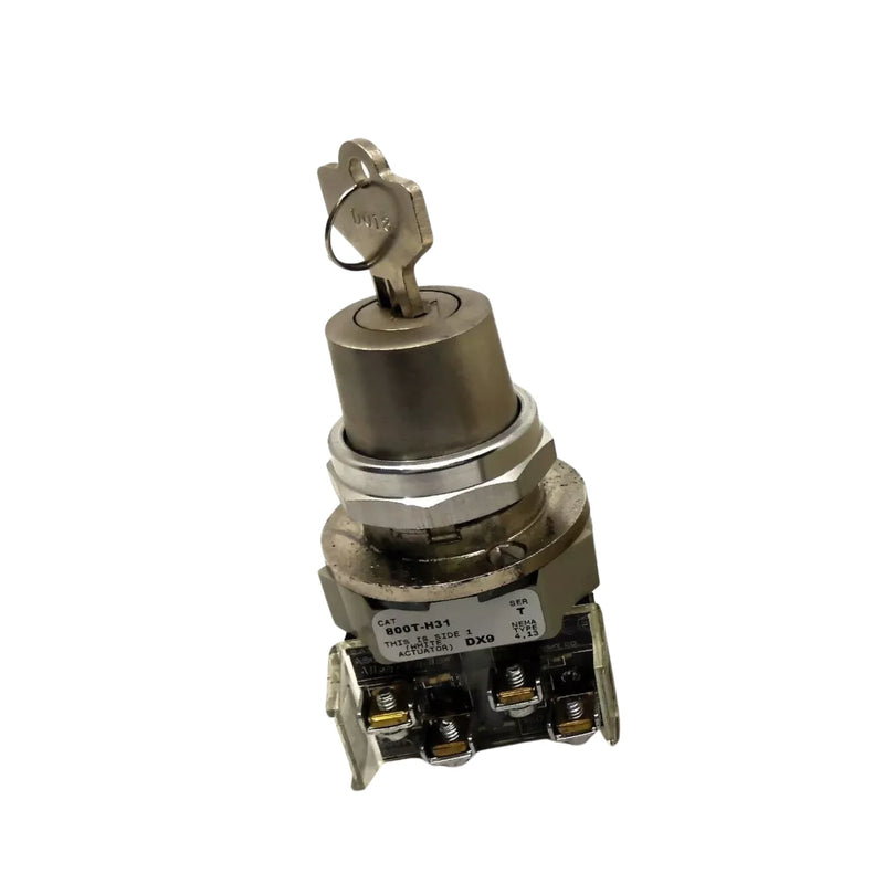 Chave seletora Allen-Bradley 800T-H31A, montagem 30,5mm, remoção de chave à esquerda e contatos N.O. e N.C.