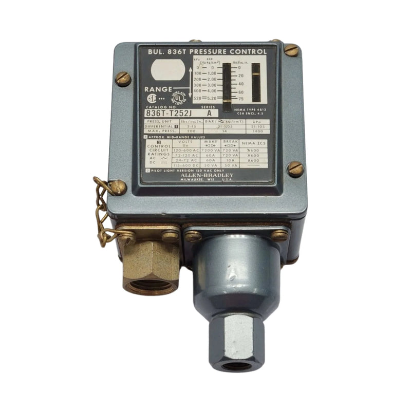 Interruptor de pressão Allen-Bradley 836T-T252J, 10–150 PSI, SPDT, NEMA 4/13