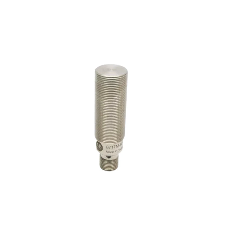 Sensor Proximidade Allen-Bradley 871TM-M10NP18-D4: carcaça inox 18mm, detecção 10mm, N.O. PNP, conector Micro QD (DC).