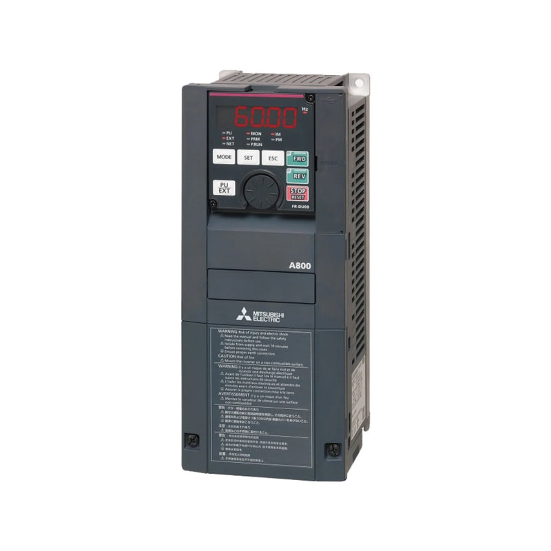 Inversor Mitsubishi FR-A820-2.2K-1 para motores 200 V trifásicos com controle vetorial avançado.