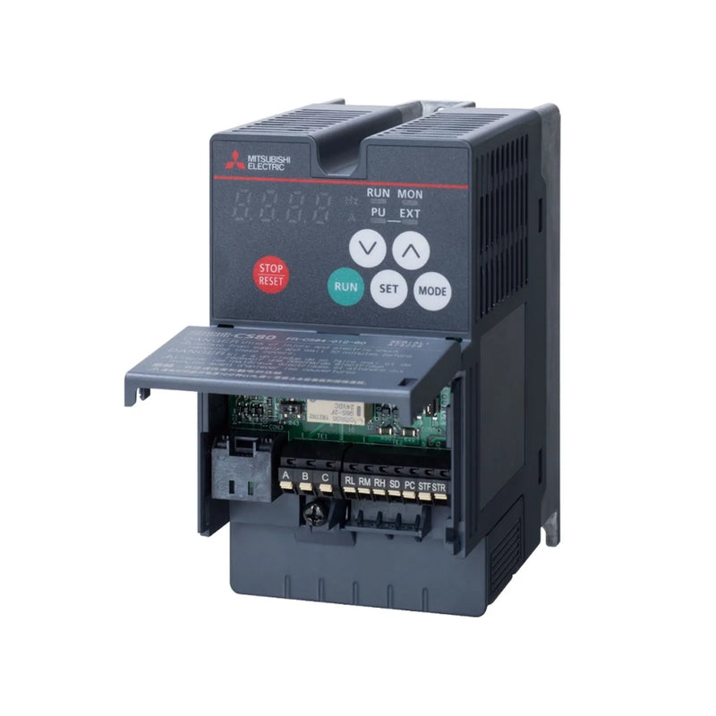 Inversor Mitsubishi FR-CS84-022-60 2,2 kW 200 V trifásico com segurança integrada e funções de controle vetorial.