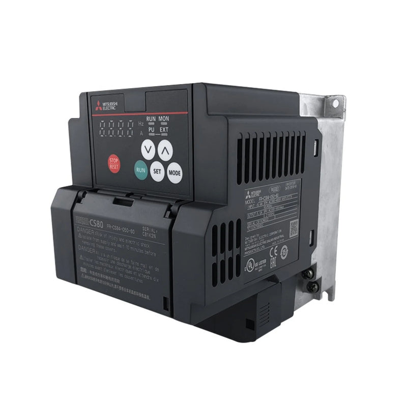 Inversor VFD Mitsubishi FR-CS84-080-60, 8 kW, 240 V trifásico, drive compacto para motores industriais