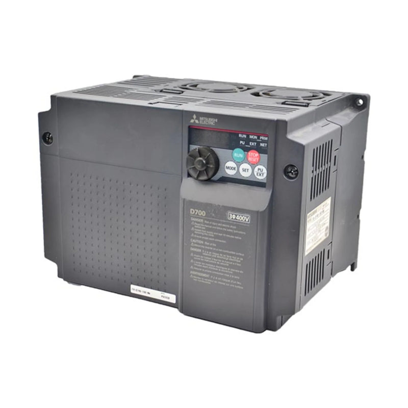 Inversor Mitsubishi FR-D740-160-NA, 20 HP, 240 V, trifásico compacto para controle de motores industriais.