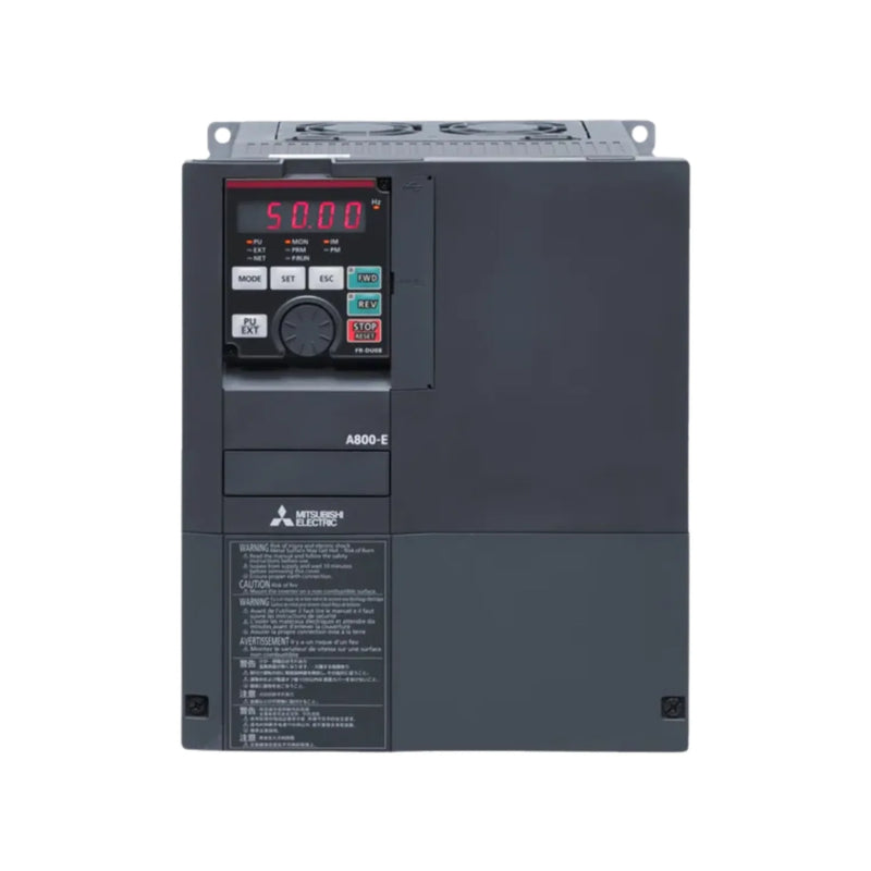 Inversor Mitsubishi FR‑A840 de 15 kW 400 V, controle vetorial avançado.